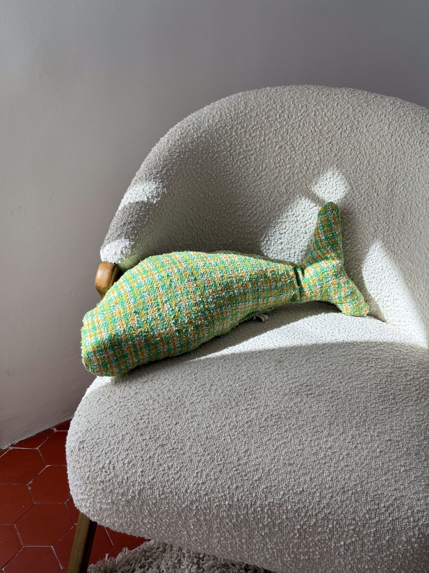 FISH PILLOW GREEN TWEED