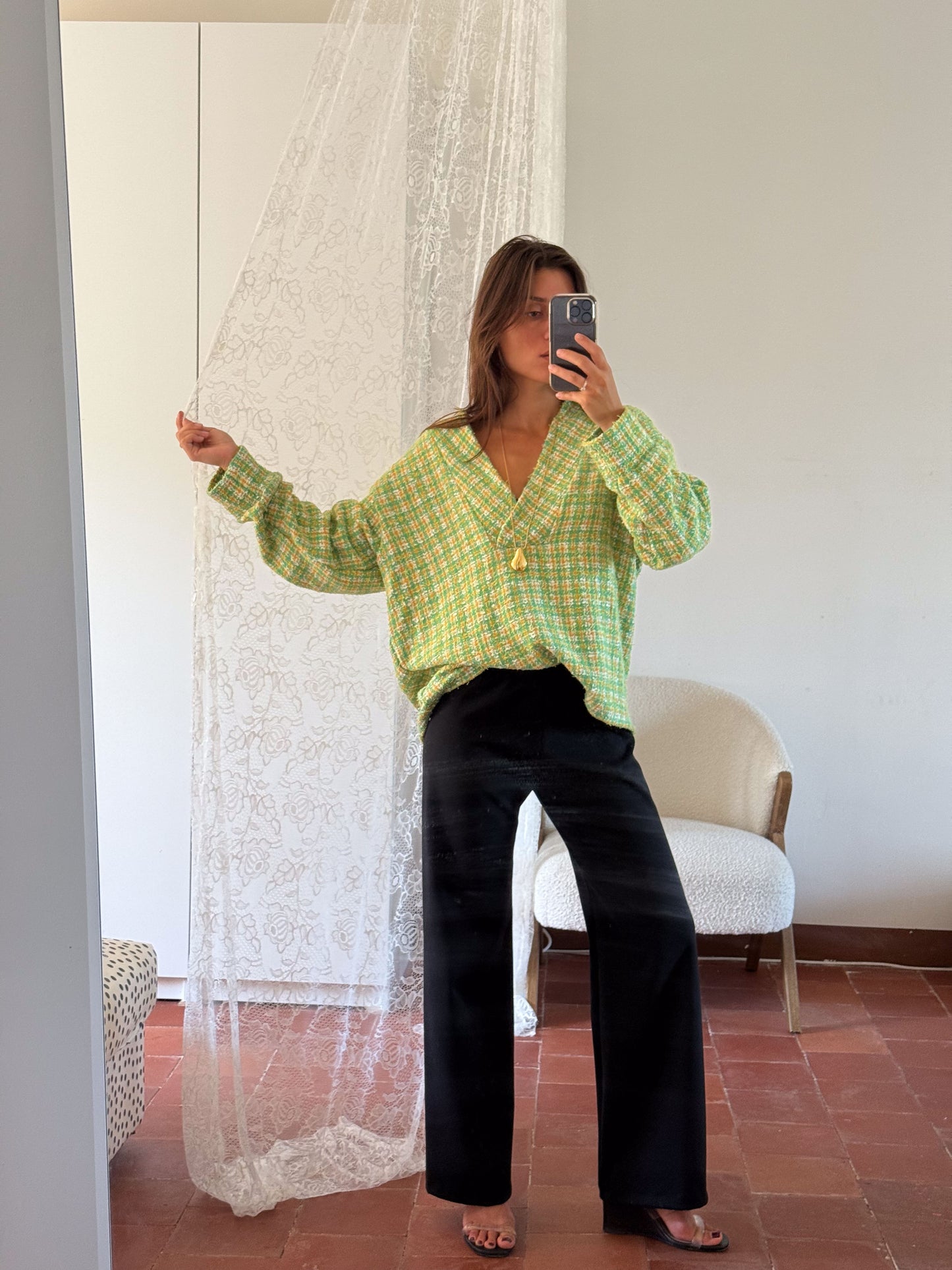 KNIT JUMPER GREEN TWEED