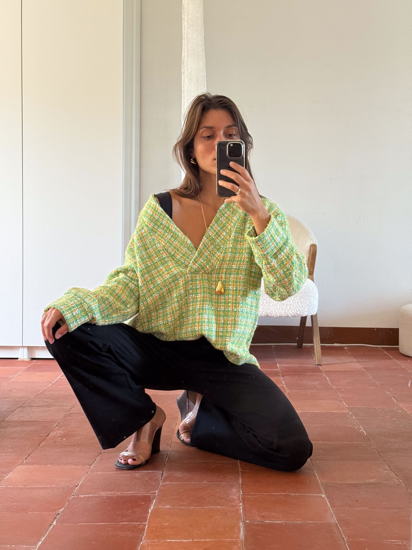 KNIT JUMPER GREEN TWEED
