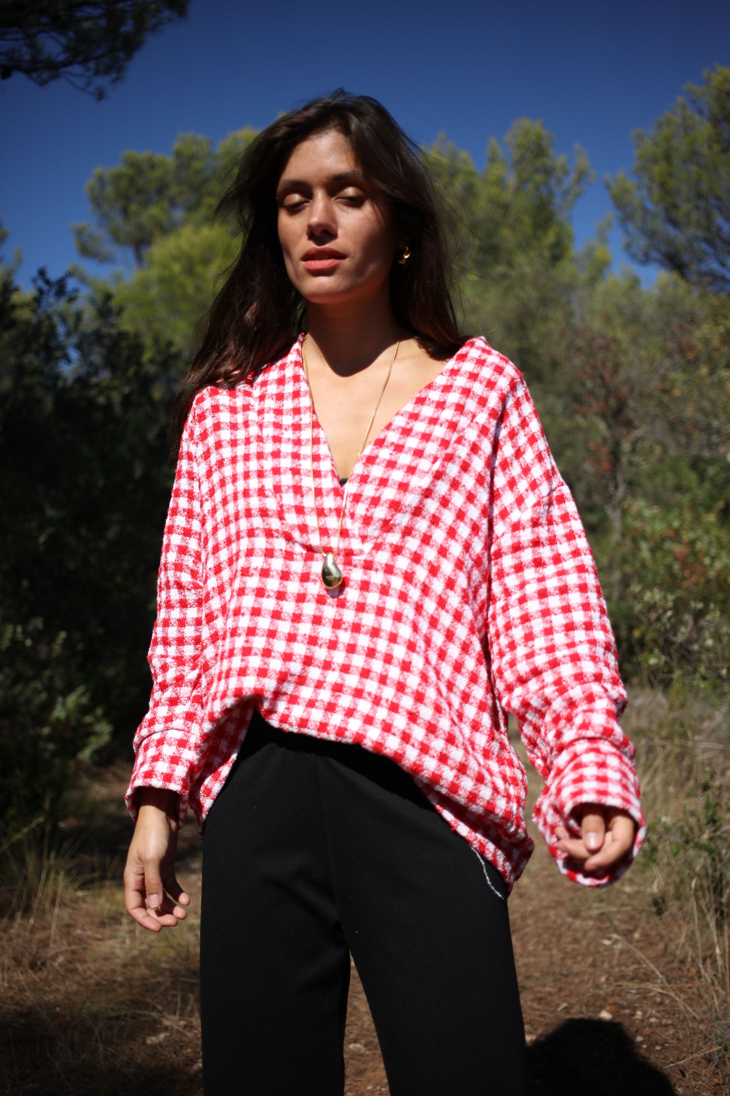 KNIT JUMPER RED TWEED