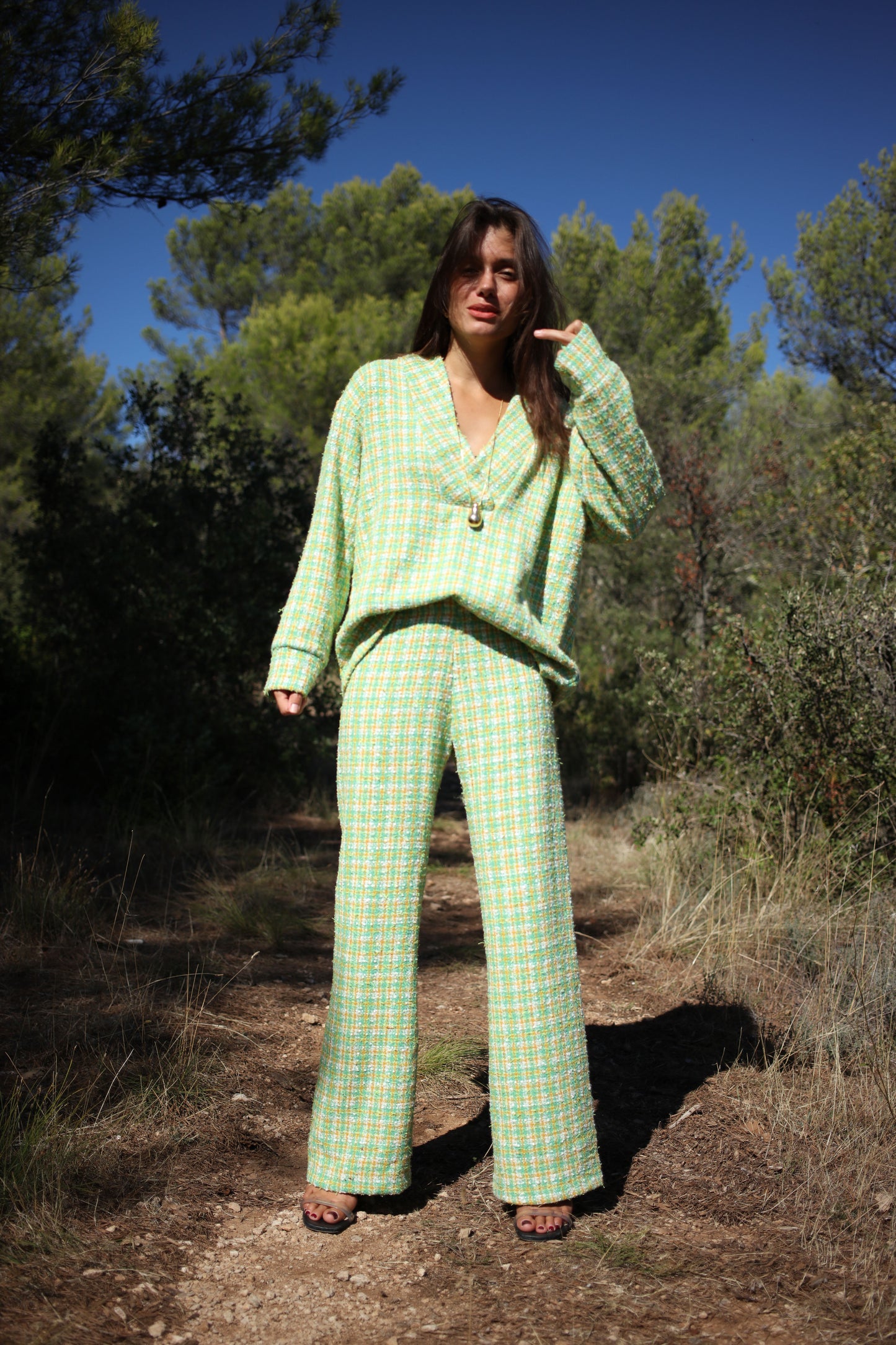 MATHILDA PANTS GREEN TWEED
