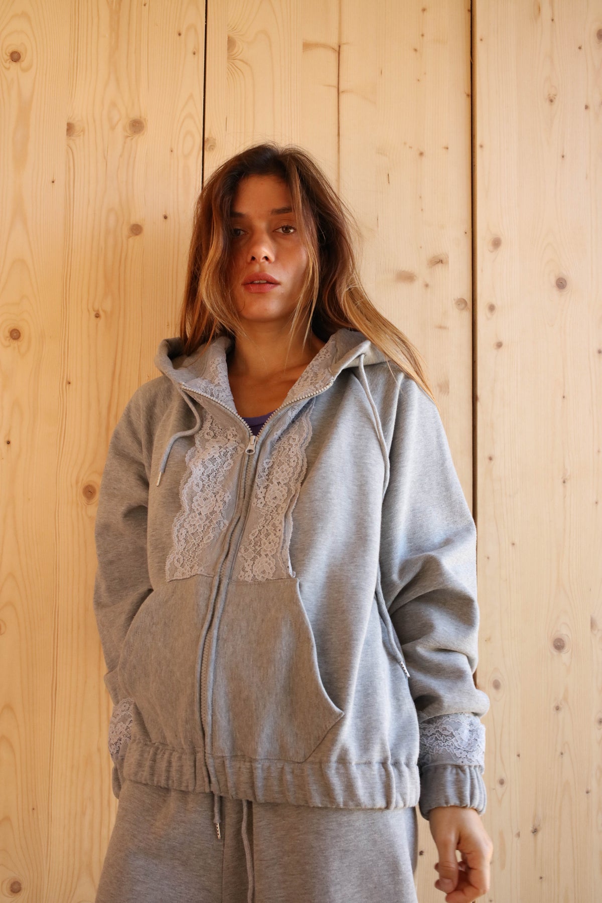 MONA HOODIE GREY LACE