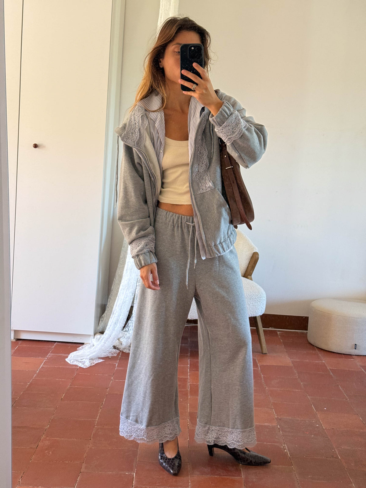 CAROLINE PANTS GREY LACE